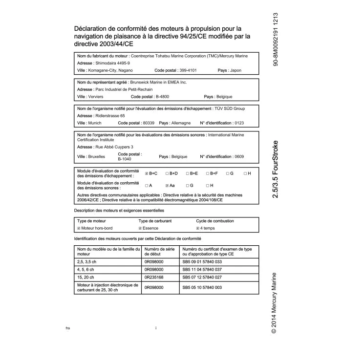 2,5CV – 3,5CV 4T Notice Mercury / Tohatsu