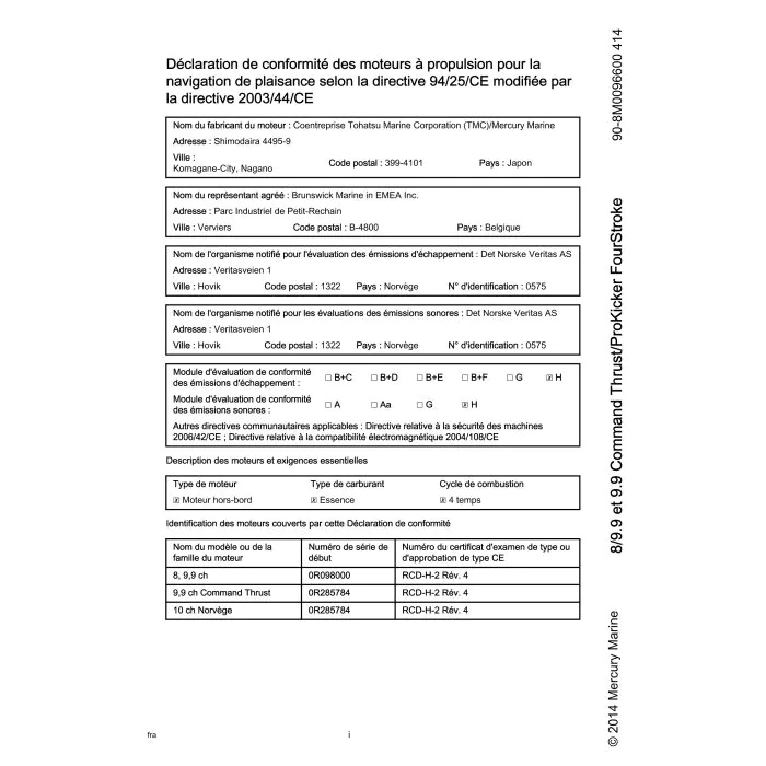 8CV – 9,9CV 4T notice Mercury / Tohatsu