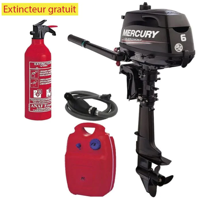Pack Mercury 6CV 4T arbre court démarrage manuel barre franche + kit nourrice 12 litres